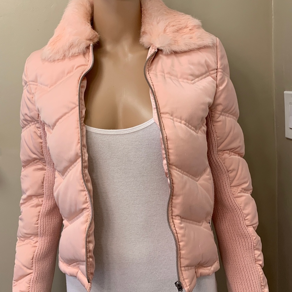 WOMENS VINTAGE BEBE PINK FUR COAT SIZE MEDIUM